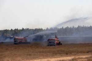 По время учений на военном полигоне загорелся лес (видео)